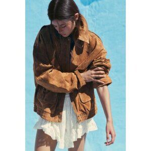 ZARA 100% SUEDE LEATHER BOMBER JACKET WITH POCKETS